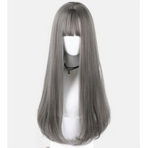 코스프레 긴머리 C컬 자연스러운 블랙 브라운 애쉬 통가발, 애쉬그레이, 1개