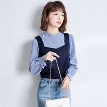 지컷 여성 봄 블라우스 이른 셔츠 2022 격자 무늬 디자인 틈새 상판 짧은