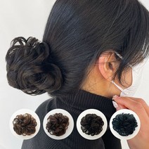 똥머리 가발 면접 승무원 머리 가채 곱창 당고머리 컬 올림 끈 헤어 덧가발 혼주 피스 붙임 곱창 머리, 3컬머리-브라운블랙