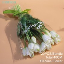 PCS 꽃 실리콘 노란색 튤립 꽃다발 리얼 터치 칼라 홈 부활절 선물 인공 결혼식-인디고, [01] pcs Poly Bag, [01]  piece per bunch