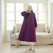 바보사랑 여성 레이스 플라워 카라넥 오버핏 면 롱원피스.옷자락(무료배송)