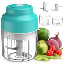 미니 다지기 야채 고기 이유식 무선 전동 마늘파쇄기 3중칼날 대용량250ml + 100ml용량 컵 + 2중칼날, 푸른