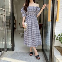 겟잇미 / 러는입 체크 스퀘어넥 반팔 롱원피스