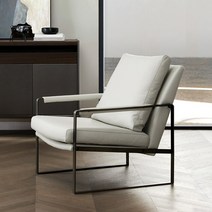 디자인필링 거실 베란다 싱글 카페인테리어 의자, 크림 화이트 （ 천연 나파가죽+실크+다운 ）