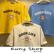 [으니샵] 팝콘크롭반팔티 여성크롭티 팝콘티셔츠 여자크롭티 여름티셔츠 라운드반팔티 10대 20대 굿 라이프