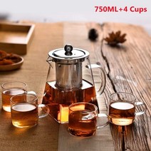 열탕기 티셋트 직화 유리 주전자 내열 찻 가열 용기, 750ml 4컵