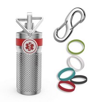 Divoti 정밀 CNC 가공 스테인리스 스틸 EDC 알약 키체인 클립이 있는 튼튼한 비상 홀더 야외 여행용 밀폐 방수 싱글 챔버 - 미디엄, Small/Clip/Rings