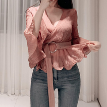 주리의옷방 랩스타일 허리 벨트 포인트 블라우스