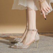 여성 메쉬 빅리본 하이힐 반짝이 글리터 큐빅 스틸레토 구두 데이트 웨딩슈즈 실버 골드