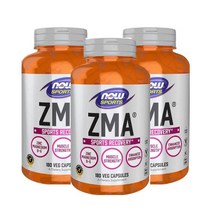 NOW Foods Sports ZMA 운동 후 회복 베지 캡슐 180정 3팩, 180개입 x 3병