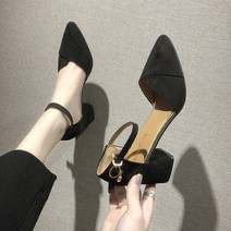 여성용 큐빅 링 포인트 장식 스트랩 벨벳 미들힐 구두 하늘비즈 C13 Q781D929