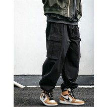 남성 캐주얼 탄성 코드 탄성 멀티 포켓 느슨한 핏 스웨트 카고 레트로 하렘 바지 91