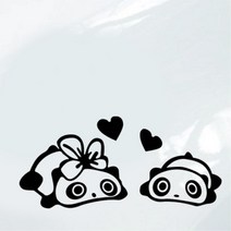 엄마 아기 팬더 캐릭터 차량용 부착 스티커 차량스티커부착 차량스티커 스쿠터스티커, 화이트