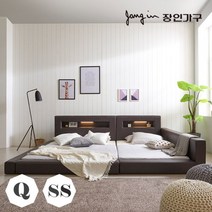 [장인가구] 슈가 LED가죽저상형 패밀리침대Q+SS 밸런스형(본넬매트리스)