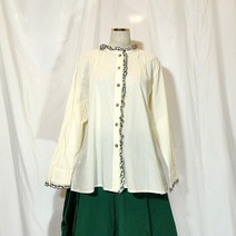 오픈블라우스 봄 프릴 자수 아사면 긴팔 클래식 단아한