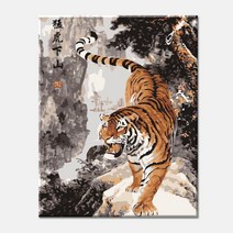 빅사이즈 물감3배 모모픽스페인팅 호랑이 백호 고양이 나비 호작도 대형 60x75cm 동물 성공을 부르는 유화그리기 앙리 마티스 루소 명화 그림, WG02 (대형)하산하는호랑이