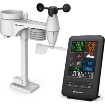 야외 센서가 있는 Bresser 무선 기상 관측소 Weather Center 5-in-1 Beaufort 대형 컬러 디스플레이 온도 습도 기압 풍속 풍향등, 5 in 1 기상 관측소 블랙