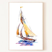 수채 노을의 요트 밤 풍경 그림 인테리어 휴양지 바다 액자, 22. 에보니