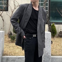 남자 미니멀룩 오버핏 더블 블레이저 자켓 그레이