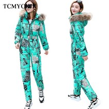 스키복 보드복 겨울 인쇄 우아한 점프 슈트 여성용 원피스 스키 슈트 여성 점프 슈트 리얼 너구리 모피 칼라 바디 슈트 여성 바람막이 방한복 명품 점프슈트