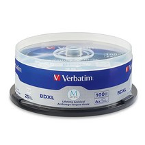 Verbatim M-디스크 BD-R 25GB 4X 시트 포함 - 5 팩 쥬얼 CD 케이스 98900, 25pk Spindle_100GB - 4X White