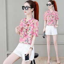 여름 여성 꽃무늬 쉬폰 스카프 블라우스 셔츠