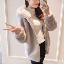 에코퍼코트 화이트 인조 토끼 모피 겨울 잔디 밍크 코트 후드 소프트 여성용 자켓 Casaco Feminino