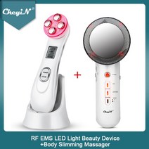 피부관리기 홈케어 리프팅 쿨링마사지기 클린징 Ckeyin rf ems led 라이트 페이셜 마사지 기계 주름 + 초음파 원적외선 바디 슬리밍 마사지 팻 버너 45, 검정 흰색