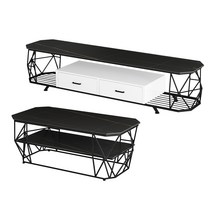 [GoCo] 고품격 북유럽 원목 티비다이 거실장 TV 선반 받침대 엔틱 낮은 티 테이블, 타입2 180 거실장+120 티테이블 블랙골드