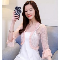 저렴한 레이스 러플 쉬러그 여성 캐주얼 3/4 소매 가벼운 크롭 오픈 스티치 카디건 짧은 올 매치 숄 랩