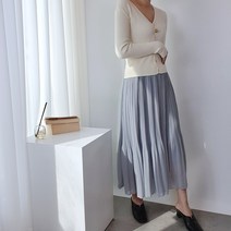 엘루나 쉬폰 14색 플리츠 플레어 롱 밴딩 스커트 소라 민트 핑크 브라운 베이지 화이트 블랙