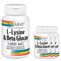 솔라레이 L-리신 & 베타 글루칸 1000mg 캡슐, 60개입, 4개