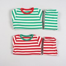 콩알옹알 크리스마스 스트라이프 실내복 1세-7세 아기 유아 아동 면 겨울 줄가라 내복 내의