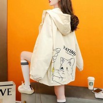 귀여운 일러스트 고양이 물고기 후드 여성 바람막이 가을 점퍼 아우터
