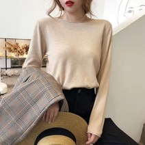 [당일배송6컬러] 더미 립넥 청순핏 입술넥 보트넥 라운드넥 보들 여자 무지니트