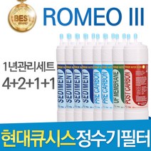 현대큐시스 ROMEO III 고품질 정수기 필터 호환 전체세트, 선택2 - 8인치 한방향 1년관리세트(4+2+1+1=8개)