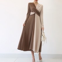 퍼니걸스 꼬임 배색 롱 원피스_8827