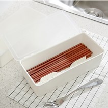 [1+1] 물빠짐 사각 수저통 뚜껑 수저보관함, 화이트(1+1)
