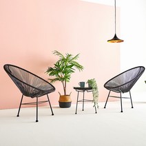 뉴코드고정 2인세트 아카풀코 야외용의자 테이블세트 카페 테라스 라탄 인테리어, 코드2인세트 블랙