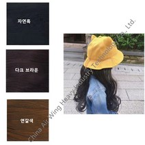 여자 어린이 가발 모자 곱슬머리, 노란 모자, 다크 브라운