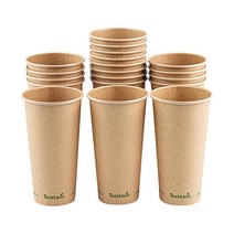 서스테인 591.5ml(20온스) 핫 컵 1000개의 단일 벽 커피 컵 - 뚜껑 별도 판매 누출 방지 PLA 코팅 퇴비화 가능한 크래프트 종이컵 최대 791.4°C(212