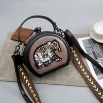 미니 라운드 크로스 숄더백 자수 코끼리 원형 가방 여성 가방 봄 패션 와이드 숄더 메쉬 레드