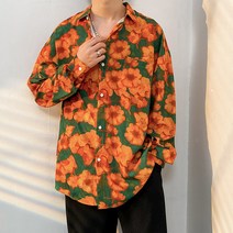 오버핏 꽃 봄 남성 셔츠 남성 캐주얼 조폭셔츠 하와이안셔츠 긴팔