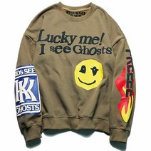 빅사이즈 남자 후드티 I see Ghosts 남성용 여성용 발포 프린팅 카니예 웨스트 스웨트 셔츠 럭키 미 가을 겨울 크루넥