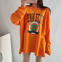 퍼니걸스 6061 박시핏 라운드 레터링 나염 프린팅 긴팔 티셔츠 여성의류