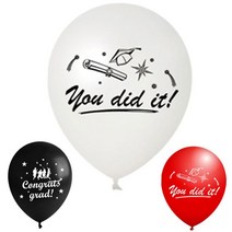 12인치 졸업 인쇄 단면풍선10P세트 Congrats grad You did it 학사모 졸업식 축하 상장 이벤트 파티 폭죽, 레드