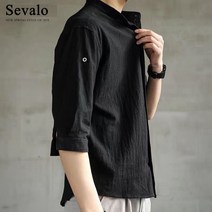 Sevalo 여름 린넨 헨리넥 셔츠