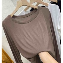 모달 나사가죽 티셔츠 여자 2021 올봄 순면 와이드 톱 브라운 긴팔 티셔츠