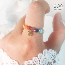 364days 육각형 크리스탈 무지개 비즈반지 귀여운 곰돌이 반지 어린이 우정링 엄마랑 아이랑 커플반지 레인보우 곰 어린이반지 초등학생반지 사이즈 선택가능