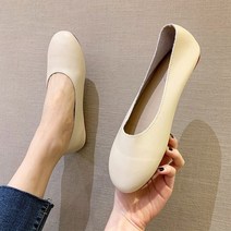 ZZJJC 리얼 가죽 단화 여 통굽 플랫 펌프스
